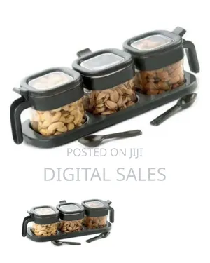 Elegant 3-Piece Dry Food Spicestorage Set With Serving Tray Spoons