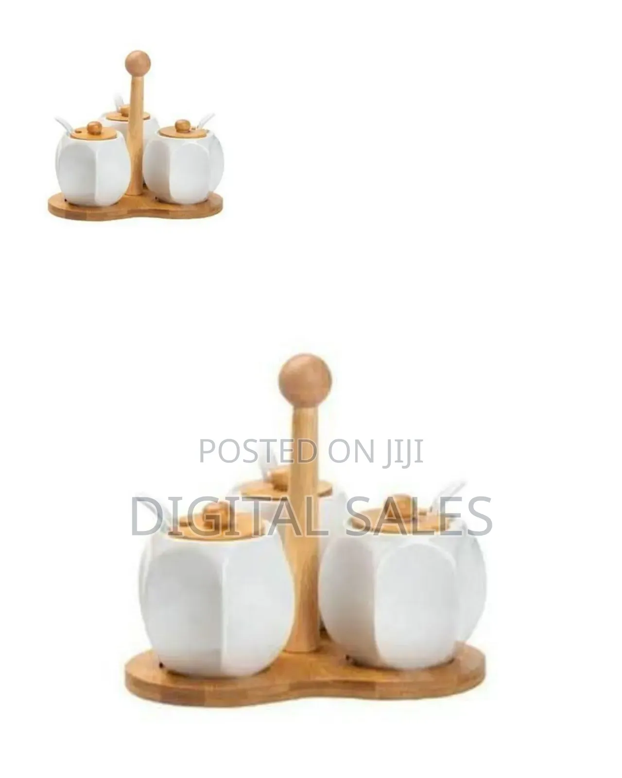 Ceramic Condiment Serving Set With Bamboo Stand