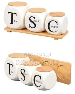 Unique Square/Round Ceramic Tea, Sugar, and Coffee Canister Set