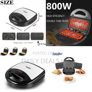 Versatile 3-in-1 Sandwich Maker, Waffle Iron, and Grill - Multicolor