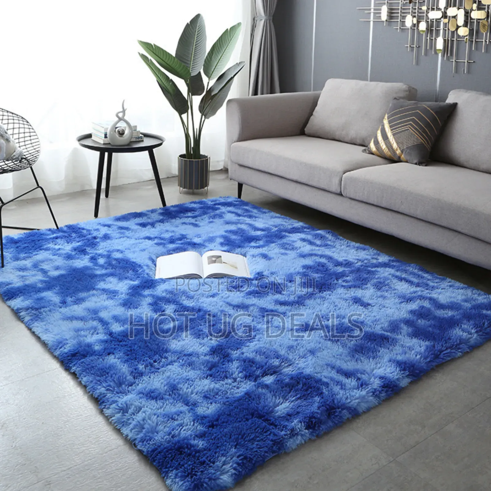 1.5x 2m Fluffy Center Carpet -blue Patched