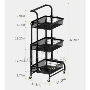 Foldable 3-tier Rolling Utility Cart With Mesh Baskets Convertible