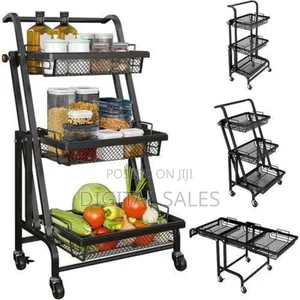 Foldable 3-tier Rolling Utility Cart With Mesh Baskets Convertible
