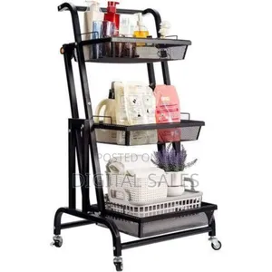 Foldable 3-tier Rolling Utility Cart With Mesh Baskets Convertible
