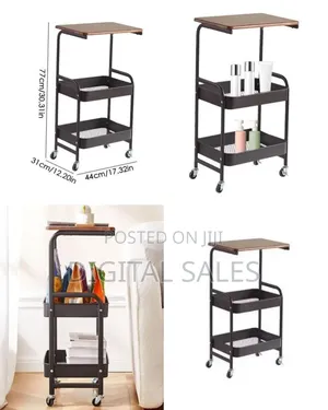 2-Tier Rolling Utility Cart With Wood Tabletop
