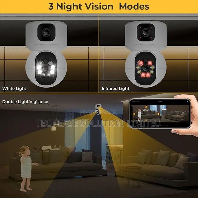 Dual-Lens Wifi Security Camera Motion Alerts, Night Vision