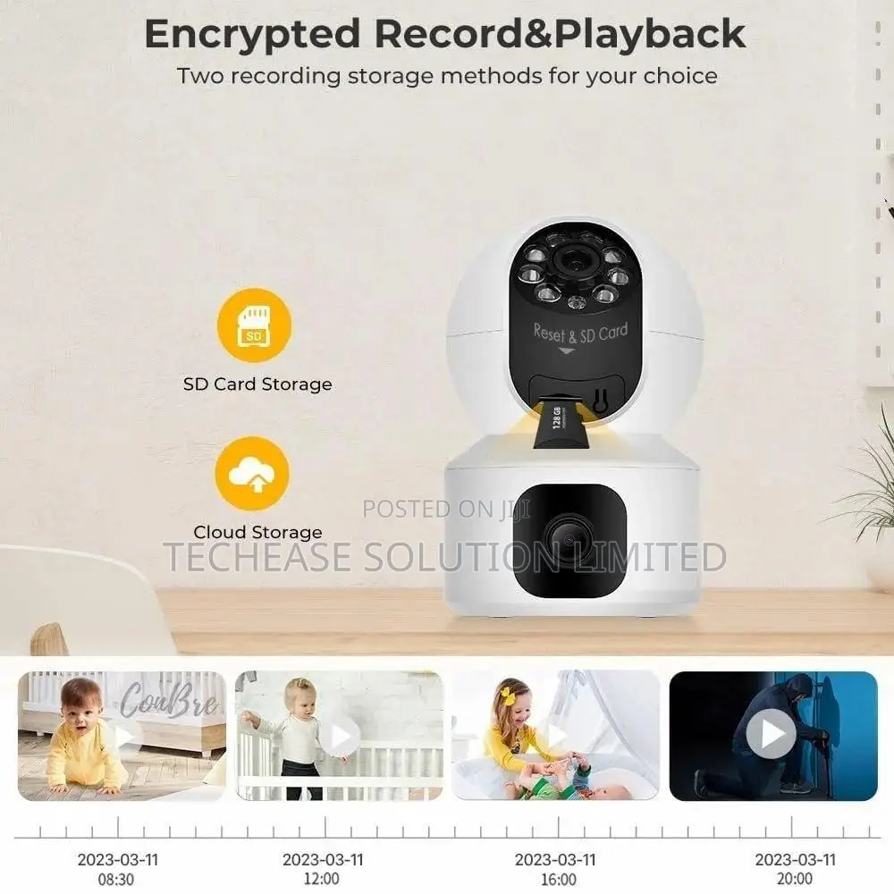 Dual-Lens Wifi Security Camera Motion Alerts, Night Vision