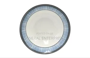 6pc Ceramic Dinner Plate or Shallow Bowl With a Blue Radiating Line