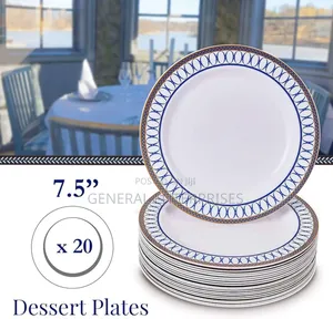 6pc Dinner Plates Featuring a Royal Blue and Silver Border