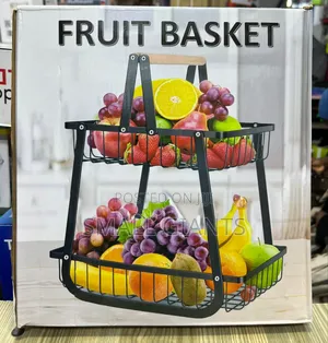 Black Metal 2-tier Fruit Basket Stand