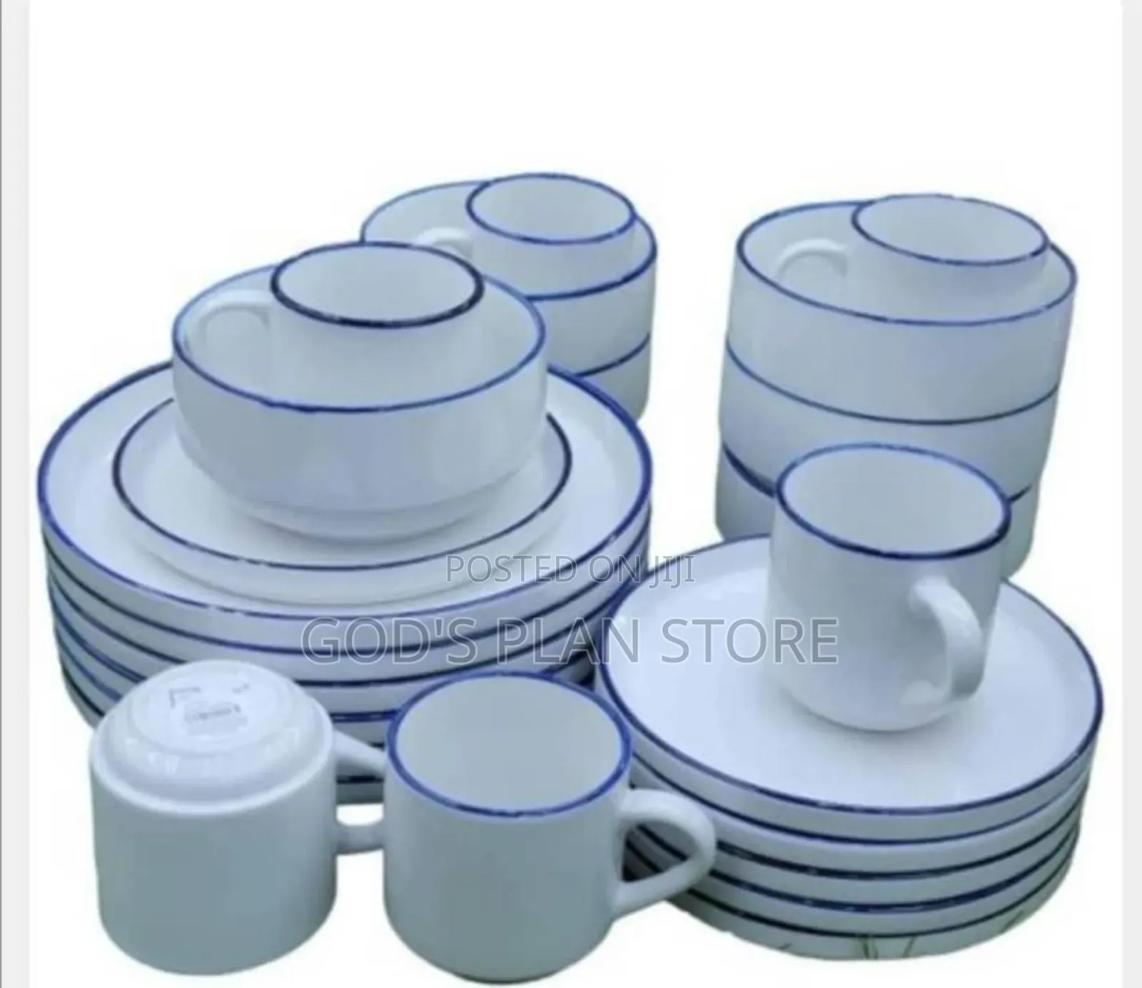 24pcs of Ceramic Blue Line Dinner Set of Plates,Cups,Bowls