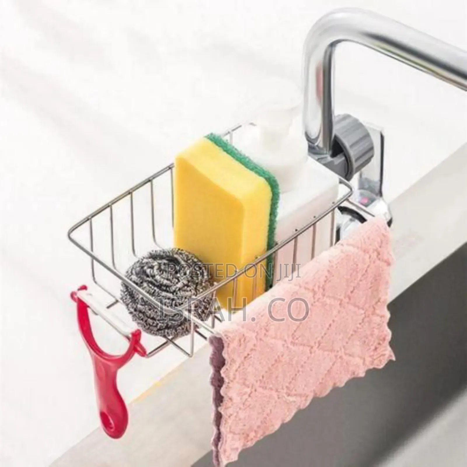 Space-saving Faucet-mounted Stainless Steel Sink Caddy