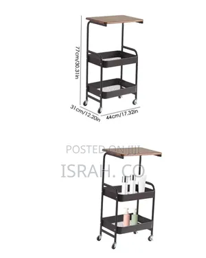 2-Tier Rolling Utility Cart With Wood Tabletop