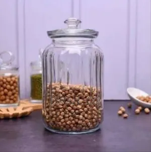 Elegant Ribbed Glass Storage Jar With Glass