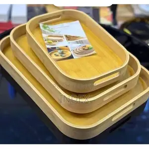 3 Pieces Set of Rectangular Bamboo Wooden Trays