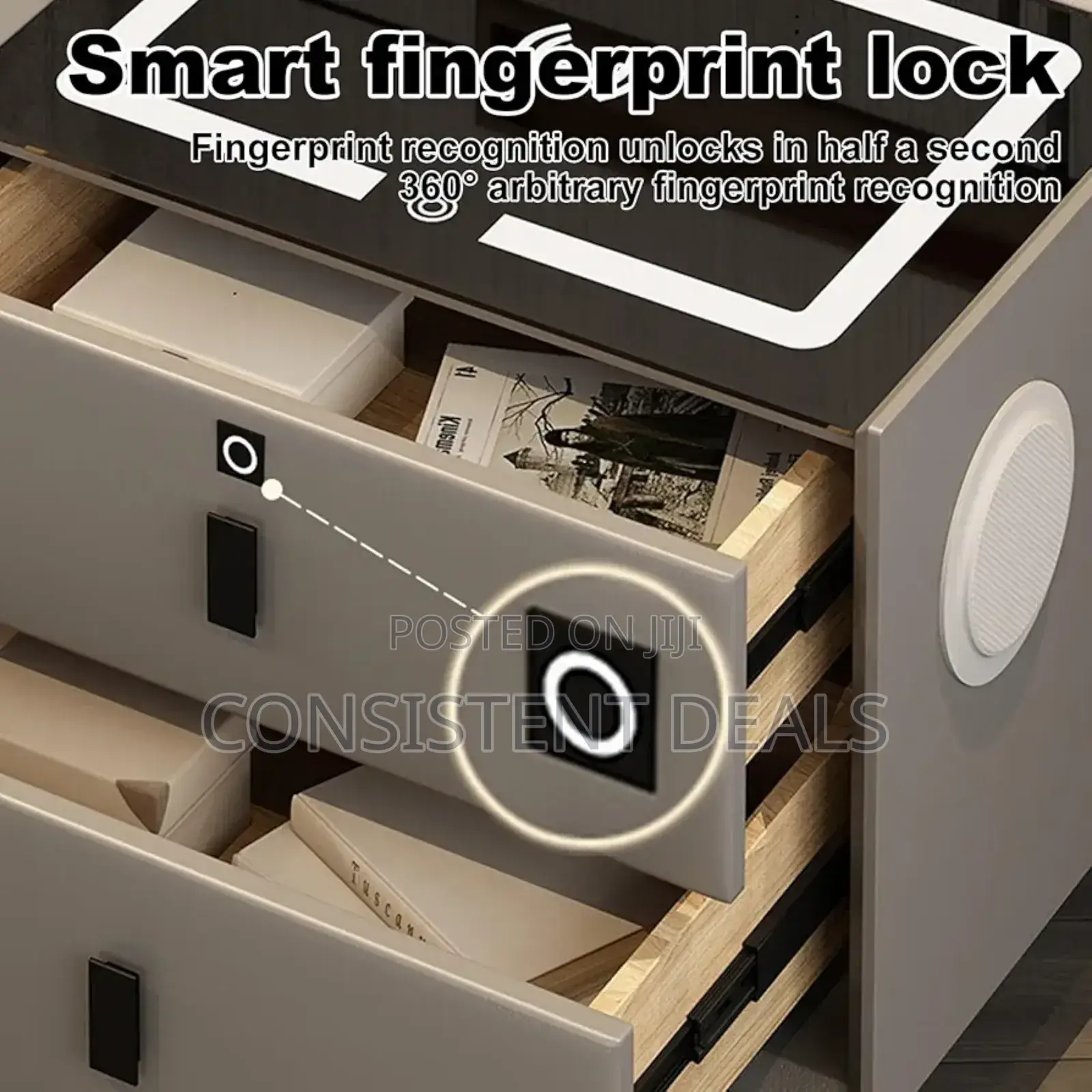 Smart Bedside Table With Wireless Charging & Usb Charging Station