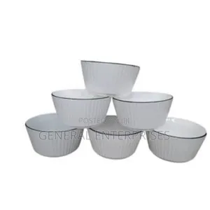 6pc White Ceramic or Porcelain Ribbed Bowls