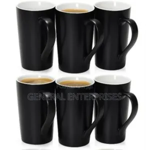 Set of 6 Matte Black 20 Oz Ceramic Coffee Mugs