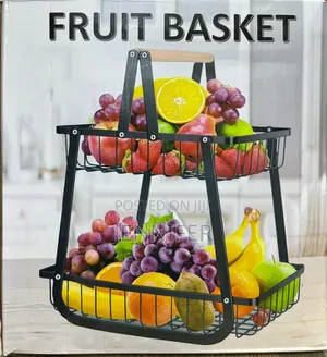 Black Metal 2-Tier Fruit Basket Stand