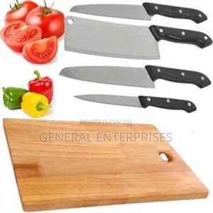 Kitchen Knife Set Paired With a Wooden Cutting Board