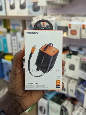 Original Porodo 30w Gan Charger With Retractable Cable