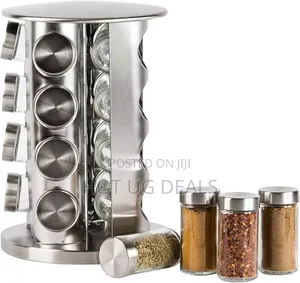 Kitchen Spice Rack With 16 Set Of Spice Jars, Round Stainless Steel