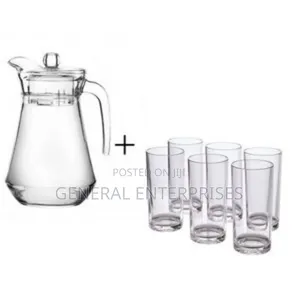 1.3-Liter Glass Jug With a Lid and a Set of Matching Tumblers.