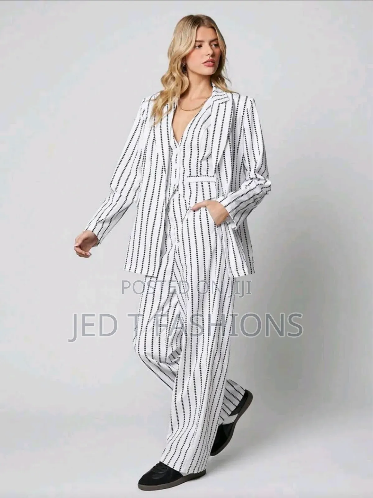 Easelle 3pcs/Set Love Print Striped Suit Jacket, Vest and Pants