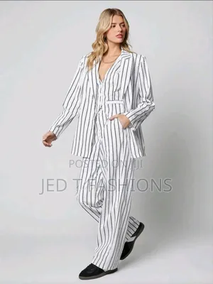Easelle 3pcs/Set Love Print Striped Suit Jacket, Vest and Pants