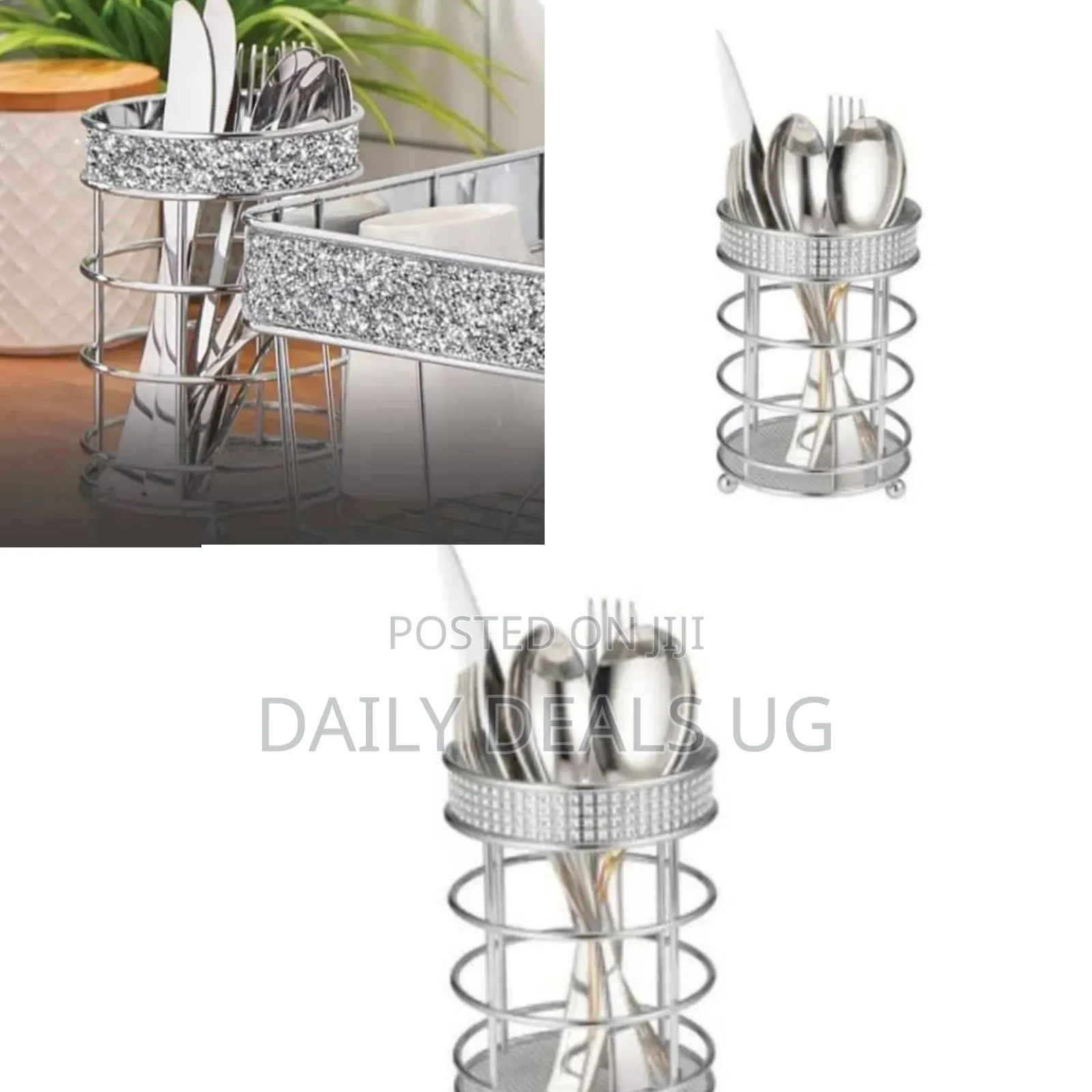 Glamorous Metallic Cutlery Holder With Rhinestone Detailing-multicolor