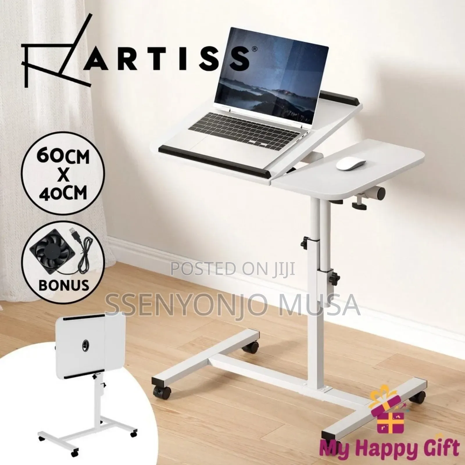 Laptop Desk Table With Usb Cooling Fan – Adjustable 60cm Black Stand