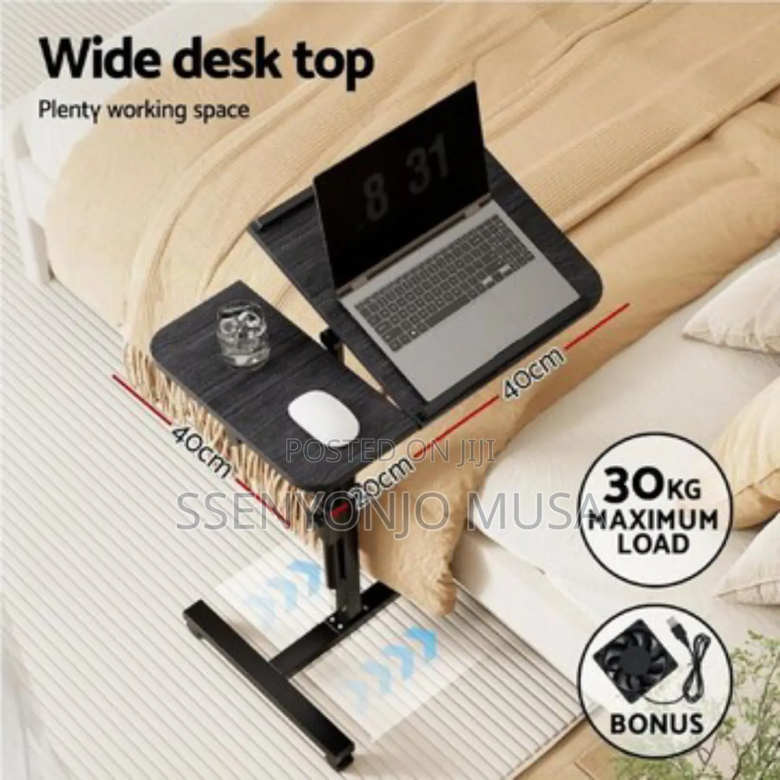 Laptop Desk Table With Usb Cooling Fan – Adjustable 60cm Black Stand