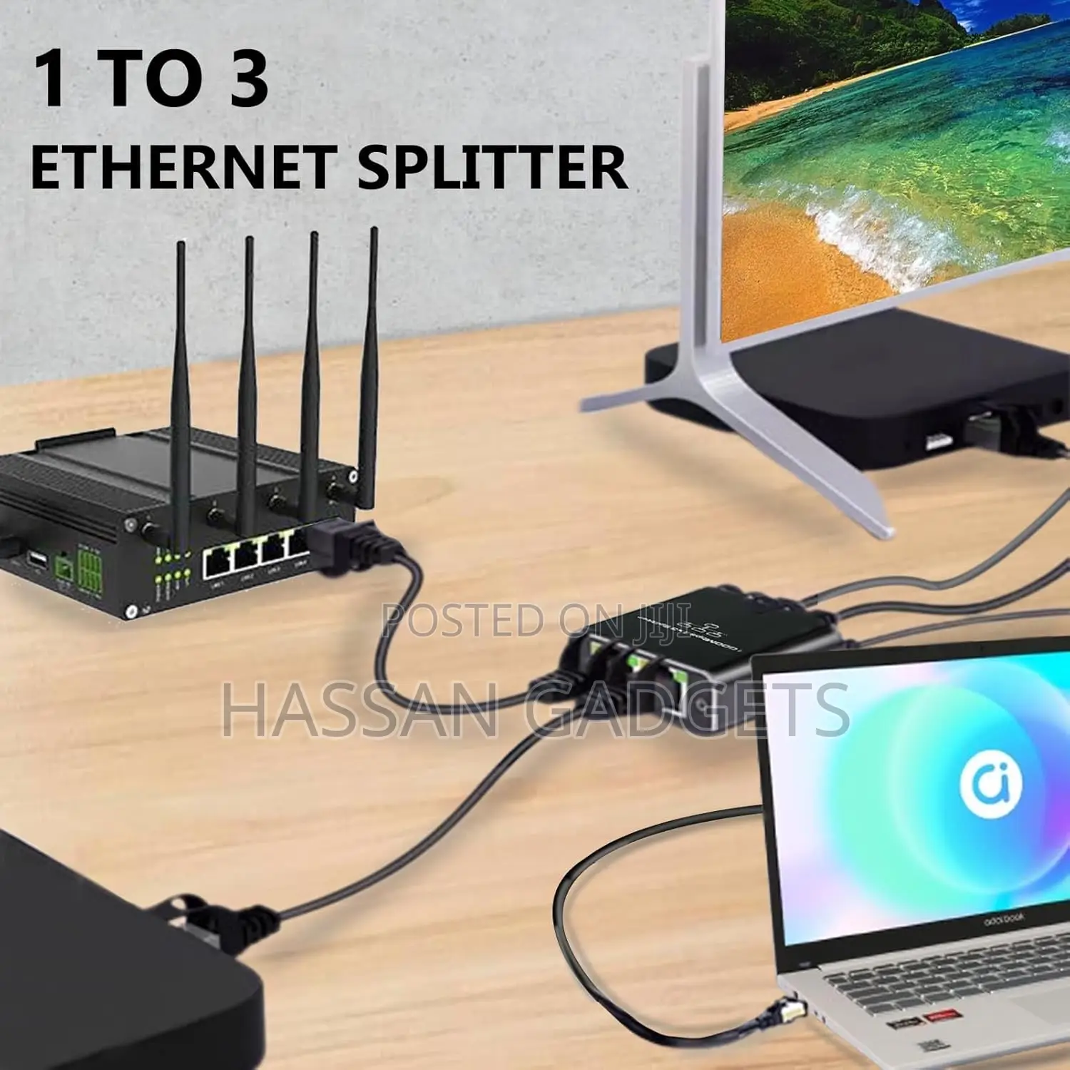 Rj45 Network Splitter Adapter 3in 1 High Speed1000mbps