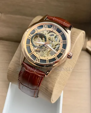 Coffee Brown Strapped Men's Longlux Analog Mechanical Wrist Time Wear