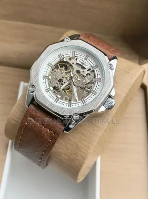 Men's Mechanical Brown Leather Strapped Longlux Time Piece at Discount