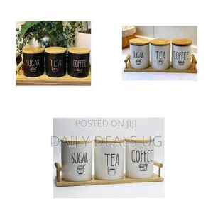 Charming Cylindrical Coffee, Tea, and Sugar Canister Set With Bamboo