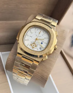 Golden Strapped Men's White Face Patek Philippe Wrist Automatic Watch