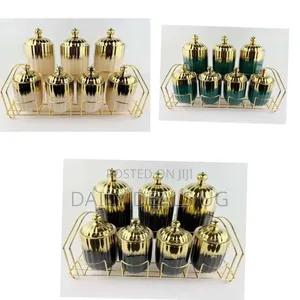 Regal Gold Black Ceramic Canister Set - 7 Pieces With Metal Rack