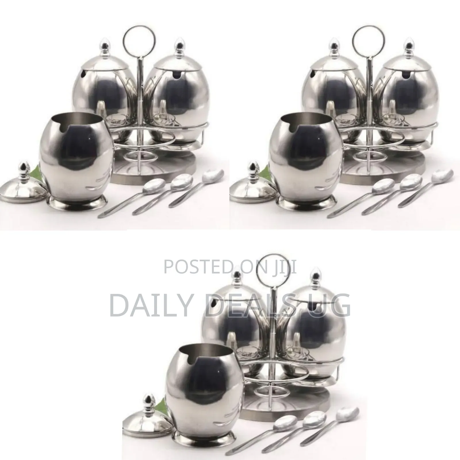 Elegant Stainless Steel Condiment and Sugar Serving Set - Multicolor