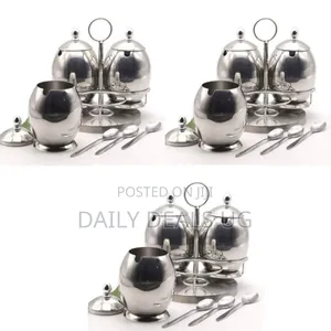 Elegant Stainless Steel Condiment and Sugar Serving Set - Multicolor