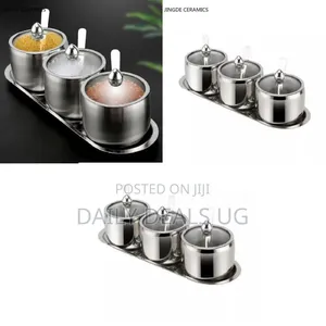Elegant Stainless Steel Spice Jar Set With Glass Lids and Serving Tray