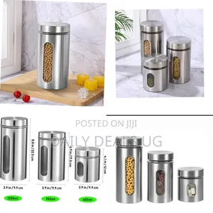 Set of Three Stainless Steel Kitchen Storage Canisters With Viewing