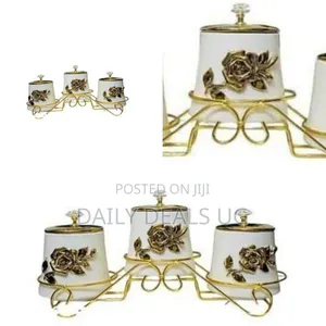 Elegant 3-Piece Ceramic Canister Set With Gold Floral Embellishments