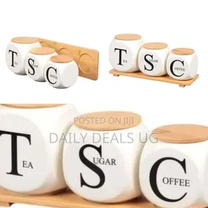 Unique Square/Round Ceramic Tea, Sugar, and Coffee Canister Set