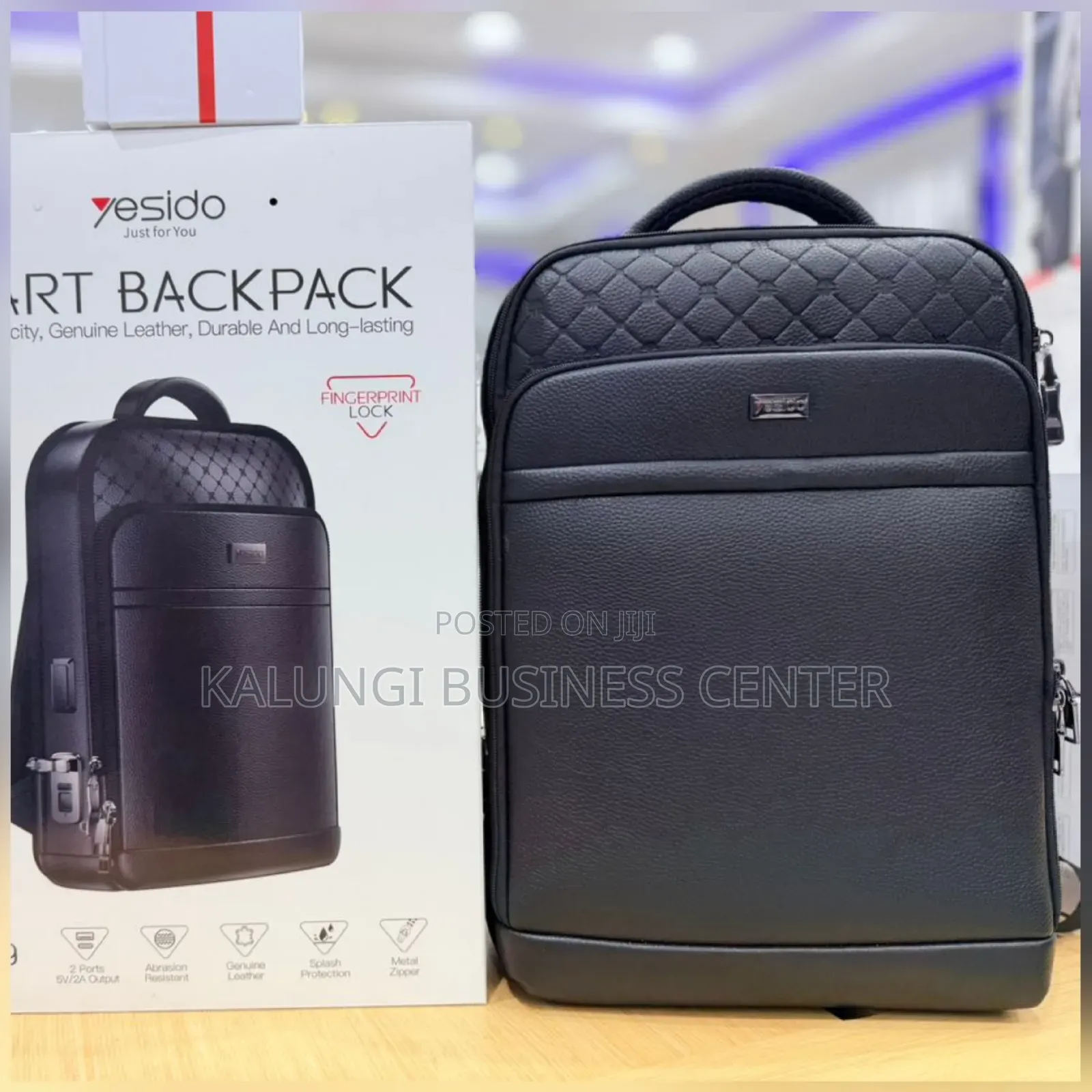 Genuine Leather Smart Backpack Yesido With Fingerprint Lock