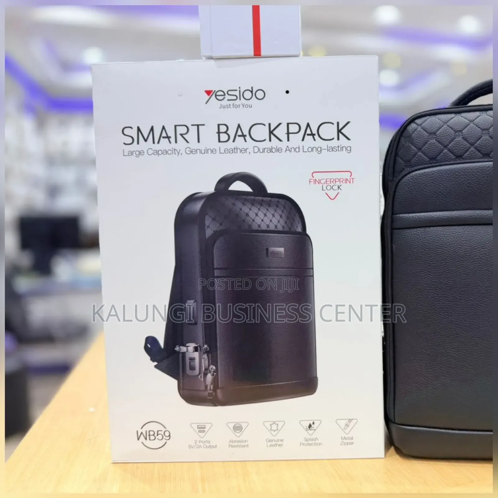 Genuine Leather Smart Backpack Yesido With Fingerprint Lock