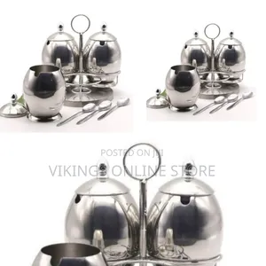3-Piece Stainless Steel Condiment Set With Stand and Spoons-Multicolor