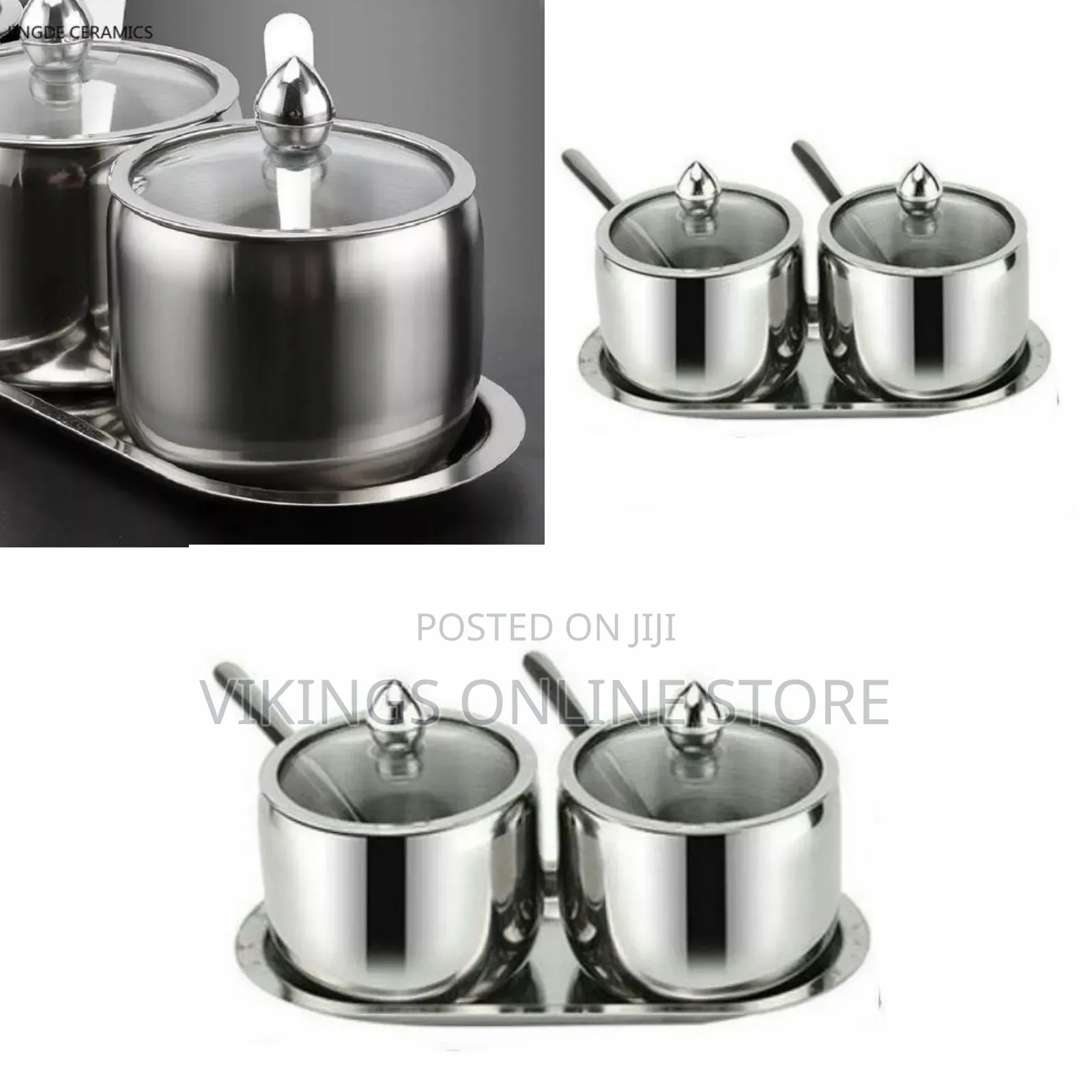 Stainless Steel Spice/Condiment Jar 2-Piece Set With Tray