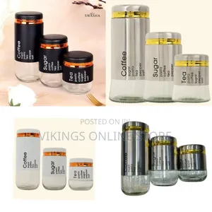 3-Piece Set of Modern Glass Storage Canisters With Labels