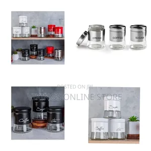Set of 3 Glass and Stainless Steel Kitchen Canisters